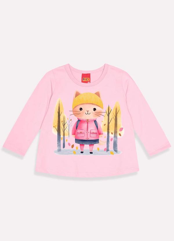 Kyly - Blusa de Gatinho Infantil Menina Rosa