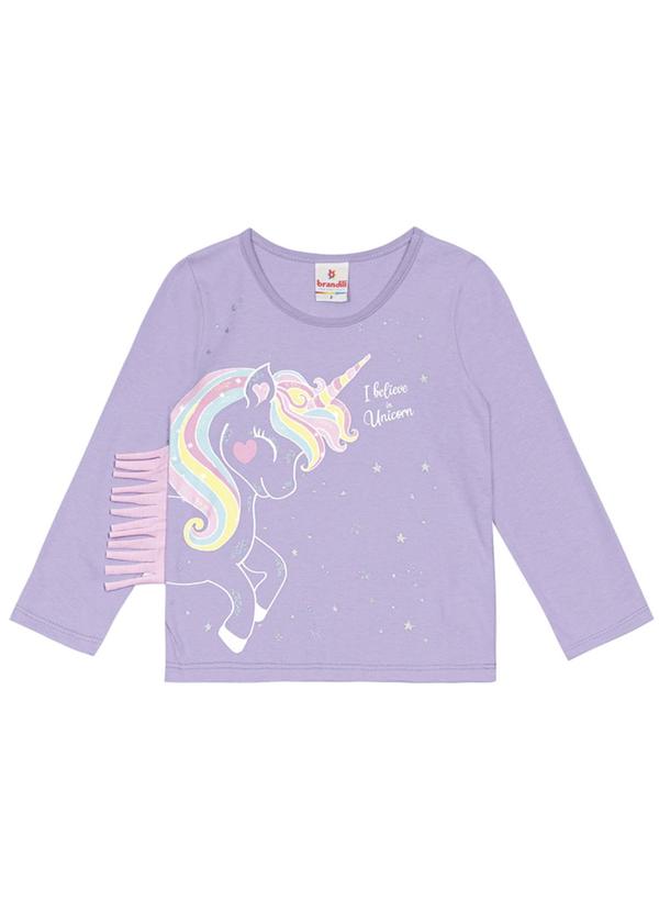 Brandili - Blusa de Malha Infantil Menina Unicórnio Roxo