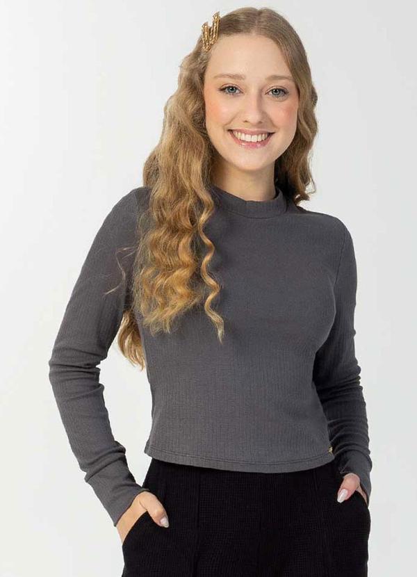 Bjoe - Blusa de Manga Comprida Canelada Cinza