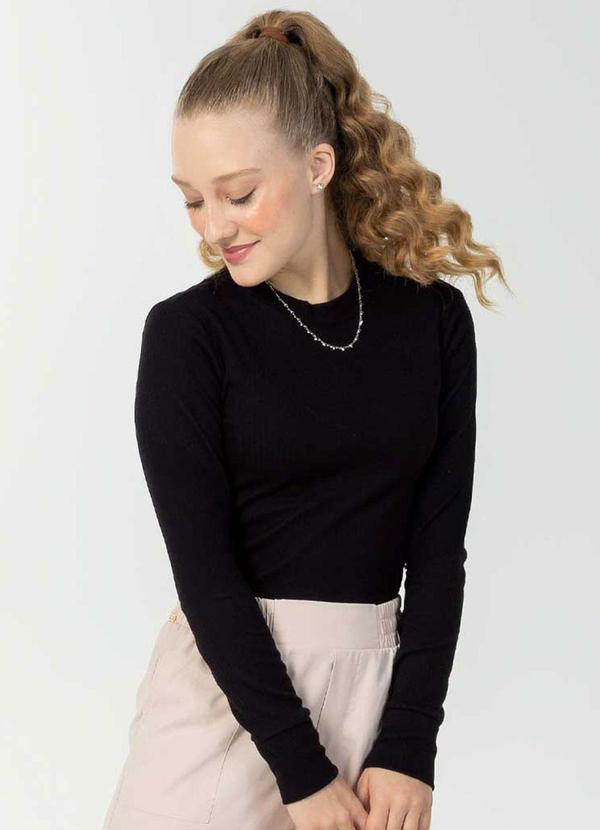 Bjoe - Blusa de Manga Comprida Canelada Preto