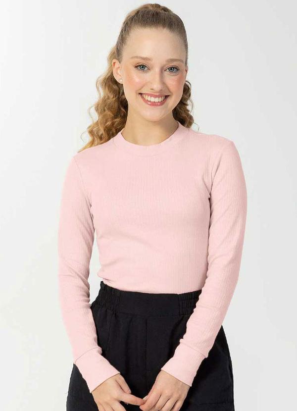 Bjoe - Blusa de Manga Comprida Canelada Rosa