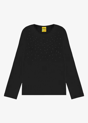 Rovi Kids - Blusa de Manga Longa em Ribana 2x1 Preto - ROVI KIDS