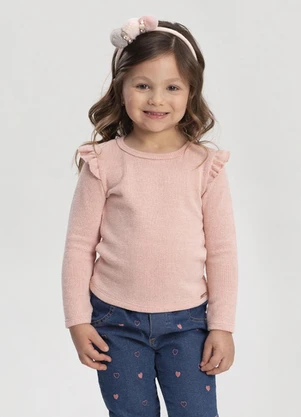 Alakazoo - Blusa de Mangas Longas com Babados no Ombro Rosa - ALAKAZOO