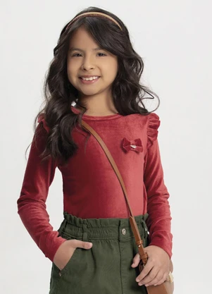 Alakazoo - Blusa de Mangas Longas em Tecido Veludo Vermelho - ALAKAZOO