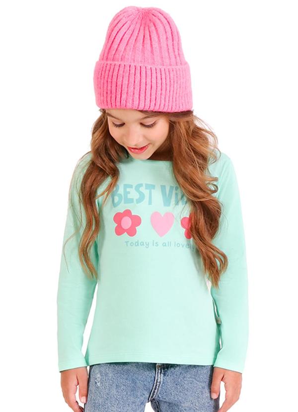 Tink Bink - Blusa em Meia Malha com Estampa em Puff Verde