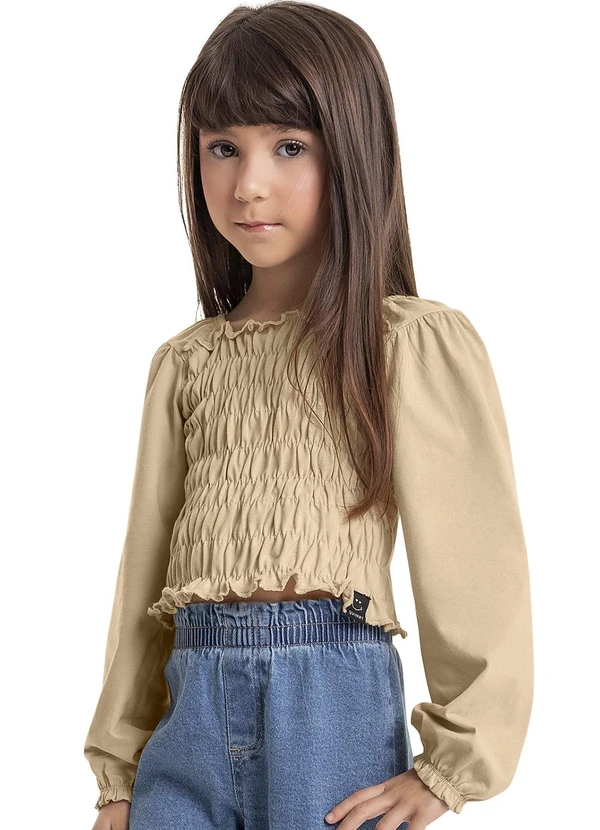 Quimby - Blusa em Meia Malha Infantil Menina Bege