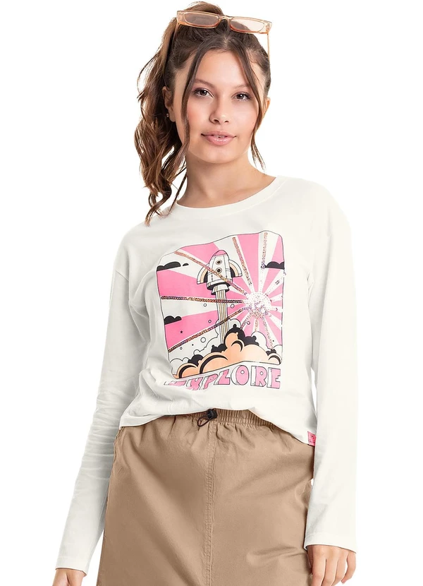 Gloss - Blusa em Meia Malha Juvenil Off White