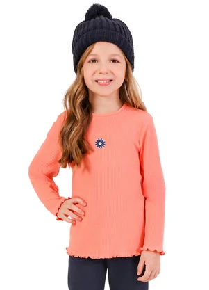 Tink Bink - Blusa em Ribana Canelada com Aplique Termo Rosa - TINK BINK