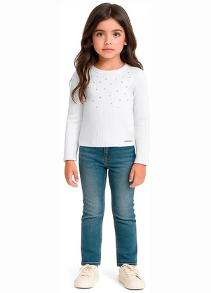 Carinhoso - Blusa em Ribana Canelada com Strass Branco - CARINHOSO