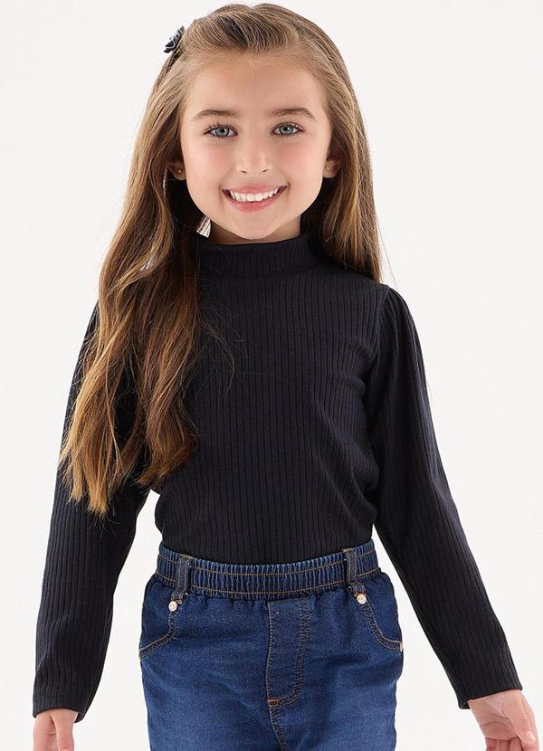 Up Baby - Blusa em Ribana Canelada Infantil Preto