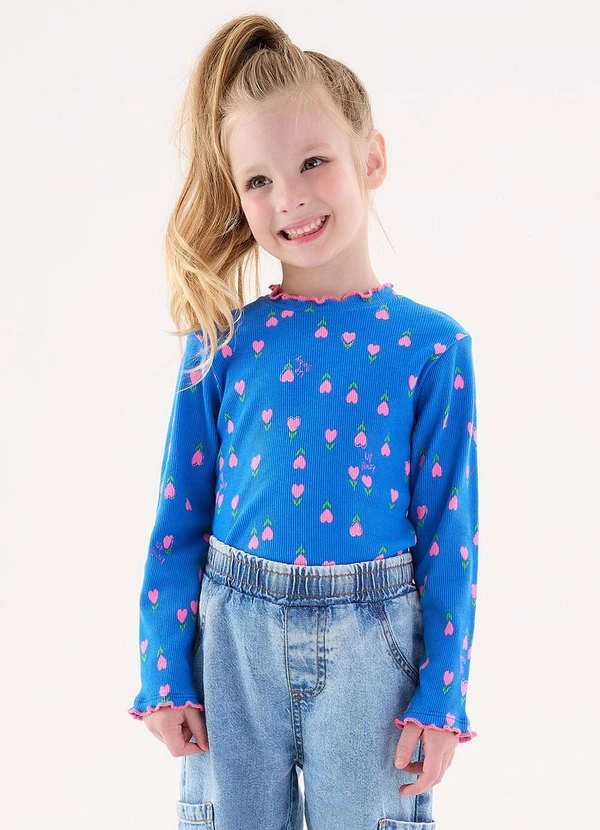 Up Baby - Blusa em Ribaninha Infantil Menina Azul