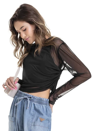 Gloss - Blusa em Tule e Top em Cotton Juvenil Preto - GLOSS