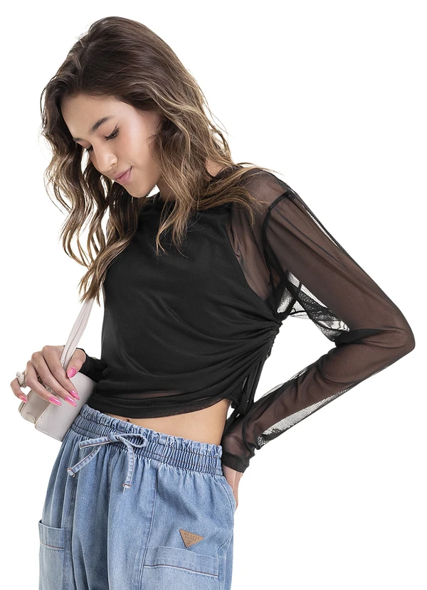 Gloss - Blusa em Tule e Top em Cotton Juvenil Preto