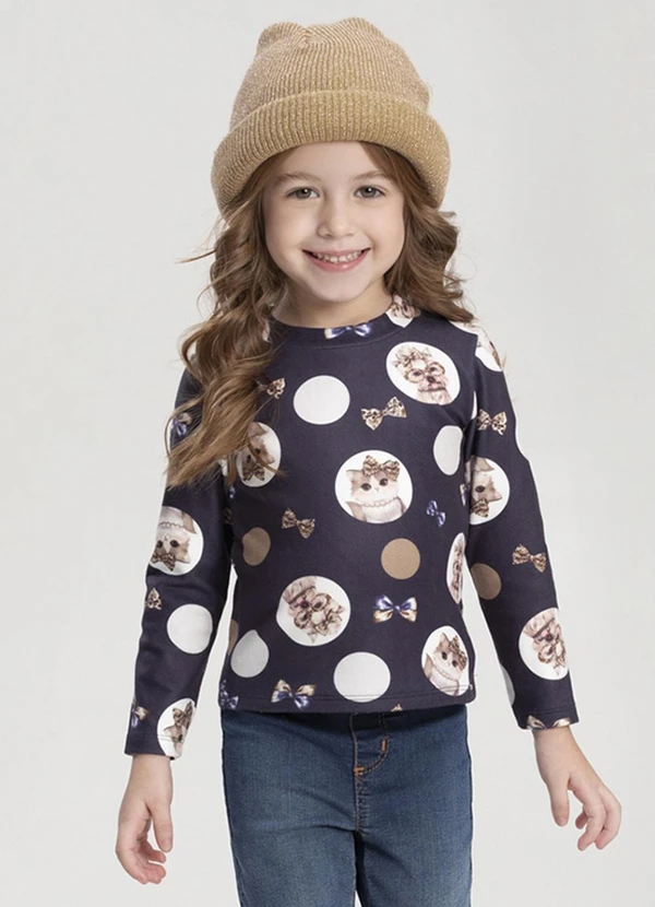 Alakazoo - Blusa Estampada de Mangas Longas Menina Azul