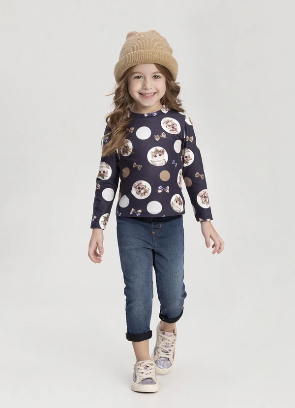 Alakazoo - Blusa Estampada de Mangas Longas Menina  Azul 2