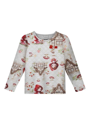 Alakazoo - Blusa Estampada Menina com Mangas Longas Bege - ALAKAZOO