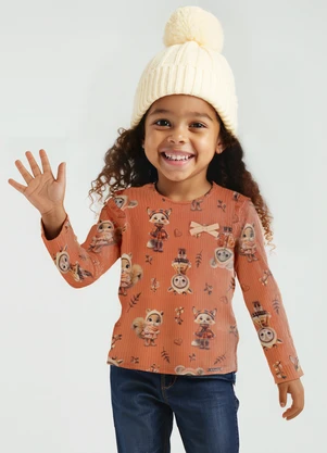 Alakazoo - Blusa Estampada Menina com Mangas Longas Laranja - ALAKAZOO