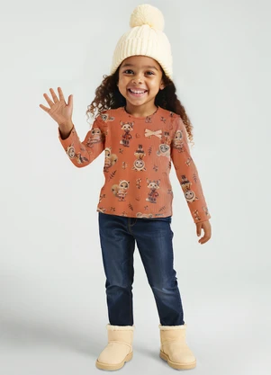 Alakazoo - Blusa Estampada Menina com Mangas Longas Laranja - ALAKAZOO