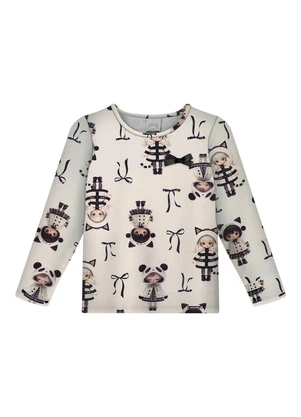 Alakazoo - Blusa Estampada Menina com Mangas Longas Off White - ALAKAZOO