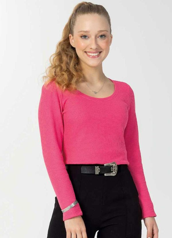 Bjoe - Blusa Feminina de Manga Longa em Tricô Rosa