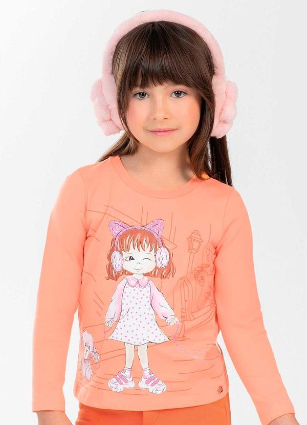 Cativa Kids - Blusa Feminina Infantil com Glitter Laranja