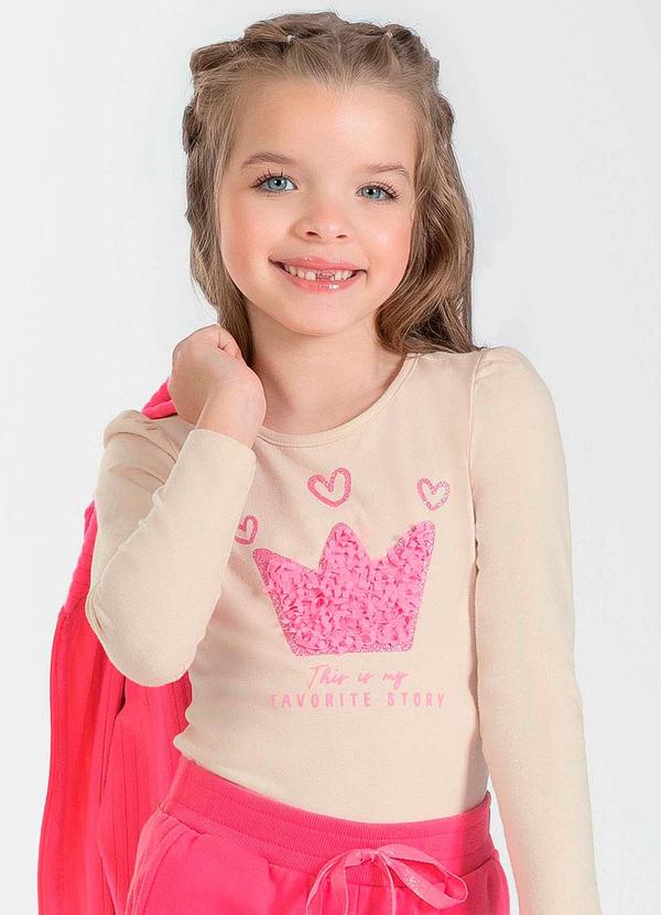 Cativa Kids - Blusa Feminina Infantil de Manga Longa Bege
