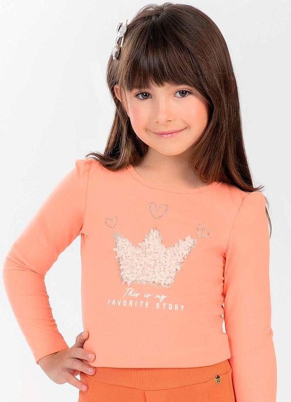Cativa Kids - Blusa Feminina Infantil de Manga Longa Laranja