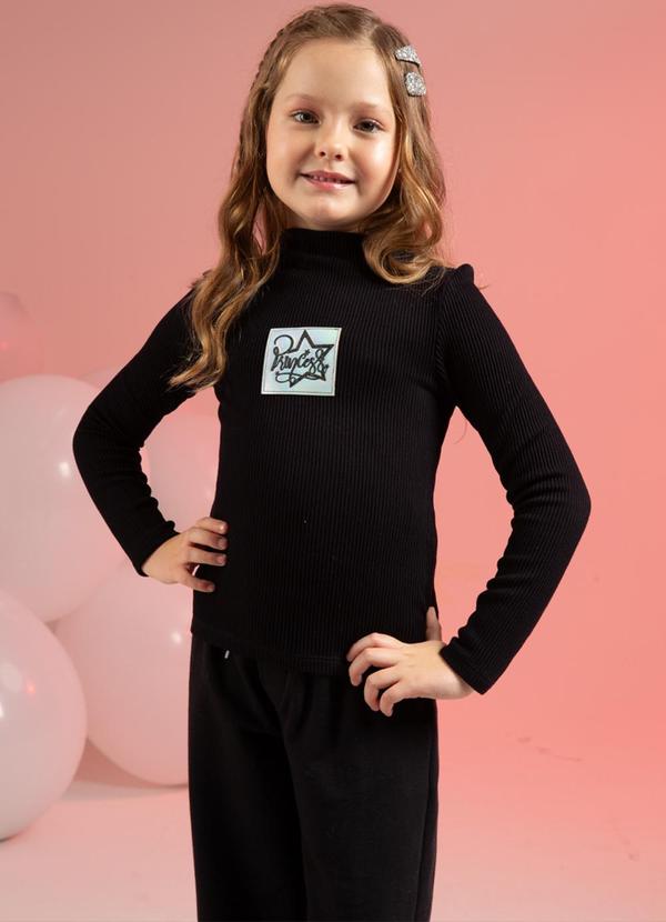 Cativa Kids - Blusa Feminina Infantil em Aplicação Preto 2