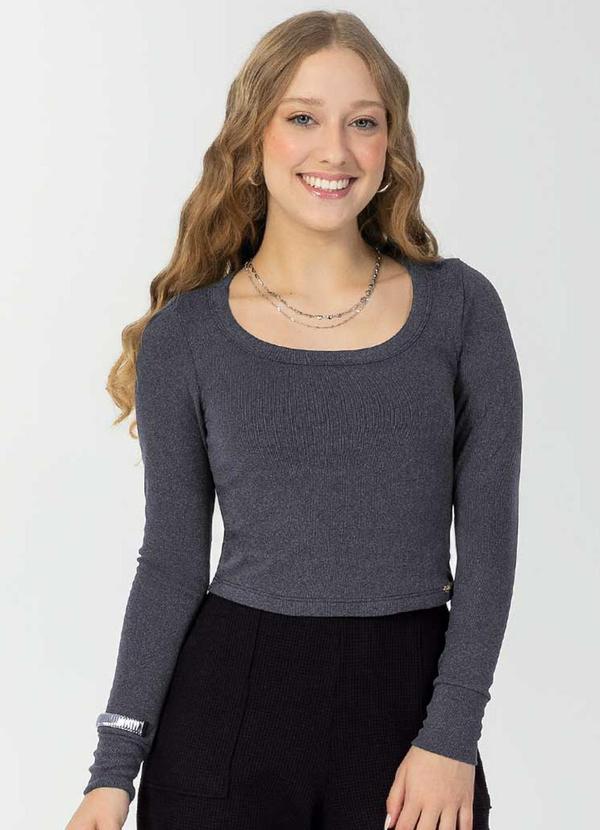 Bjoe - Blusa Feminina Juvenil de Canelado Cinza