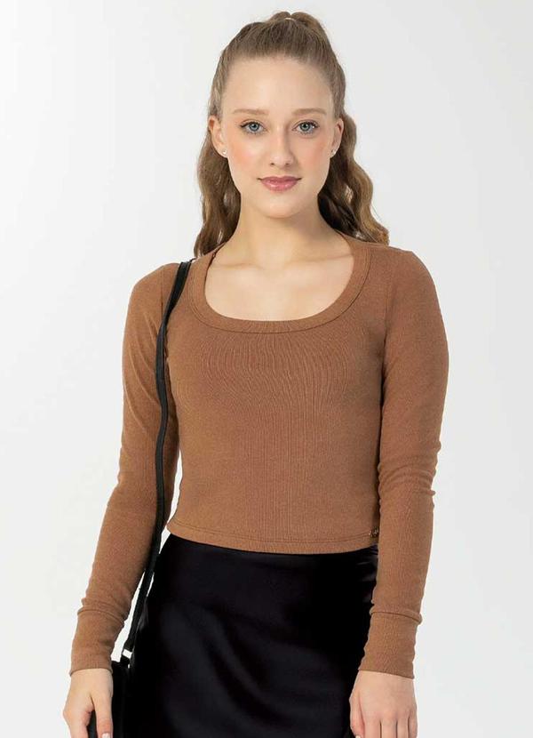 Bjoe - Blusa Feminina Juvenil de Canelado Marrom