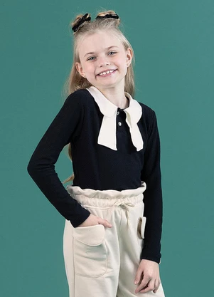 Soft Bonni - Blusa Gola Laço Infantil Preto - SOFT BONNI