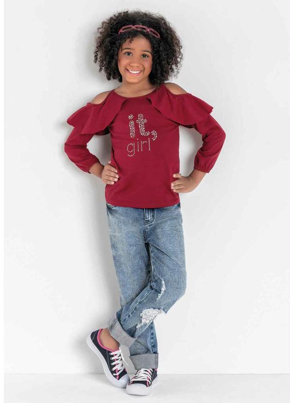 Outlet - Blusa Infantil Bordô com Ombros Vazados 3
