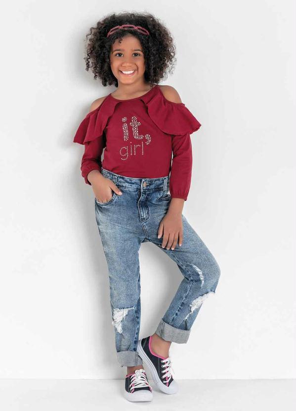 Outlet - Blusa Infantil Bordô com Ombros Vazados 5