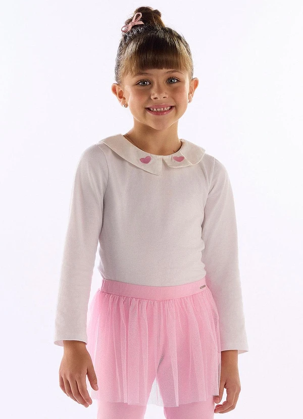 Quimby - Blusa Infantil com Gola Coração Branco