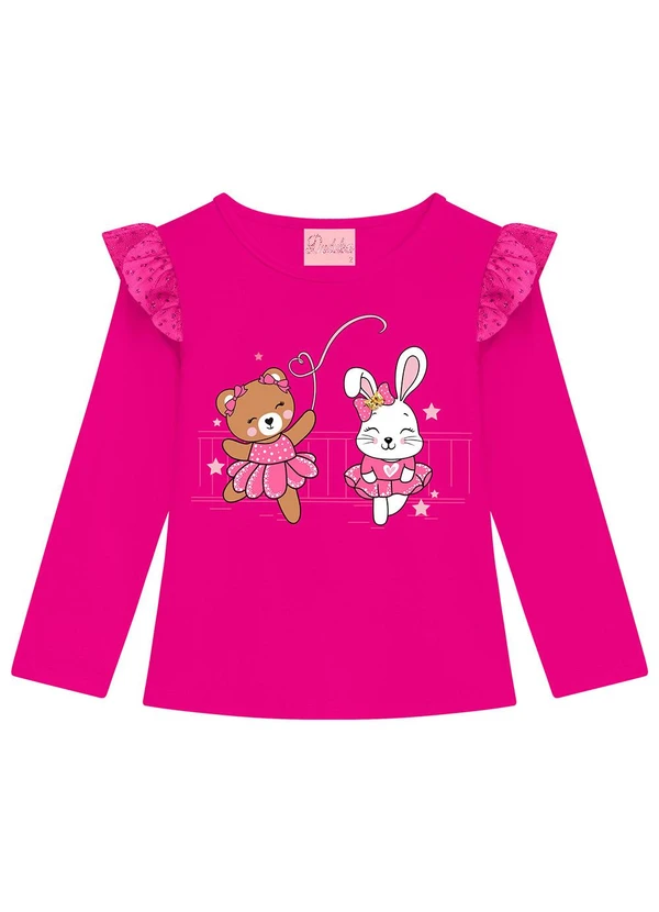 Duduka - Blusa Infantil em Botão Rosa 