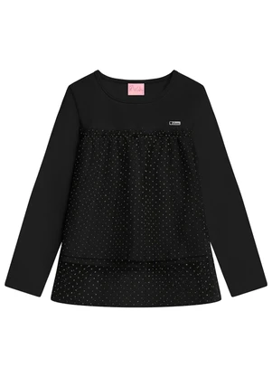 Duduka - Blusa Infantil em com Tule Preto - DUDUKA