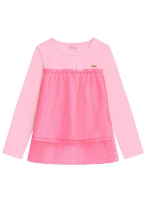 Duduka - Blusa Infantil em com Tule Rosa  - DUDUKA
