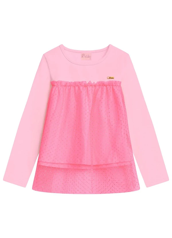Duduka - Blusa Infantil em com Tule Rosa 