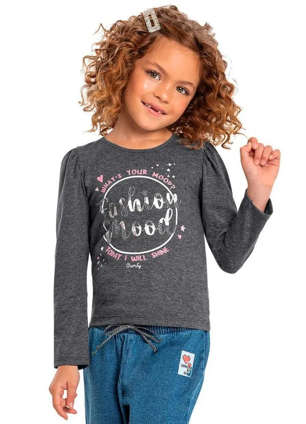 Quimby - Blusa Infantil em Cotton Cinza