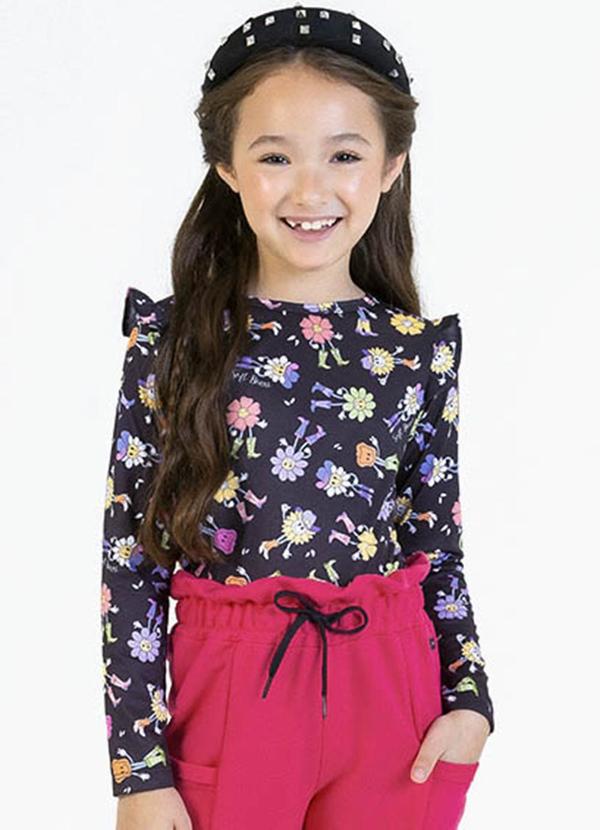Soft Bonni - Blusa Infantil em Malha Lixada Sublimada Preto