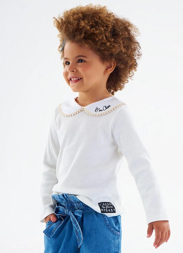 Up Baby - Blusa Infantil Feminina Ribana Branco