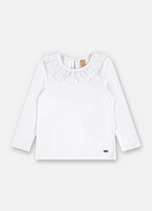 Up Baby - Blusa Infantil Gola Renda Branco - UP BABY