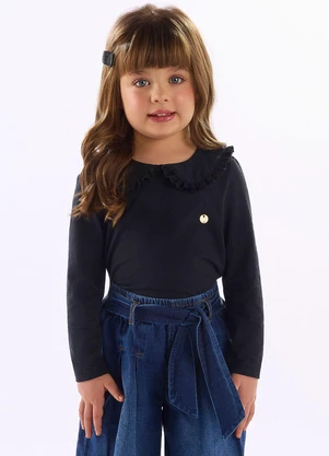 Up Baby - Blusa Infantil Gola Renda Preto - UP BABY