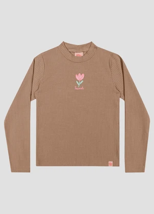 Kely Kety - Blusa Infantil Manga Longa Canelada com Estampa Marrom - KELY KETY