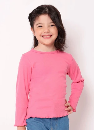 Torra - Blusa Infantil Manga Longa Canelada Frufru Rosa - TORRA
