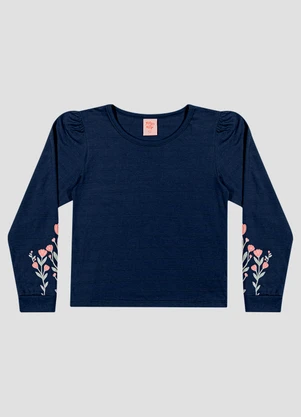 Kely Kety - Blusa Infantil Manga Longa com Estampa Relevo Azul - KELY KETY