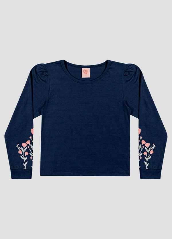 Kely Kety - Blusa Infantil Manga Longa com Estampa Relevo Azul