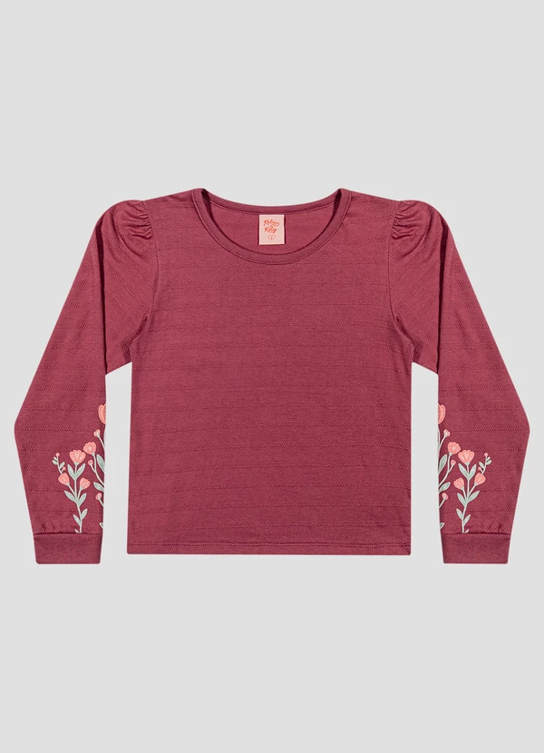 Kely Kety - Blusa Infantil Manga Longa com Estampa Relevo Bordo