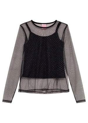 Duduka - Blusa Infantil Manga Longa Tule e Regata Preto - DUDUKA