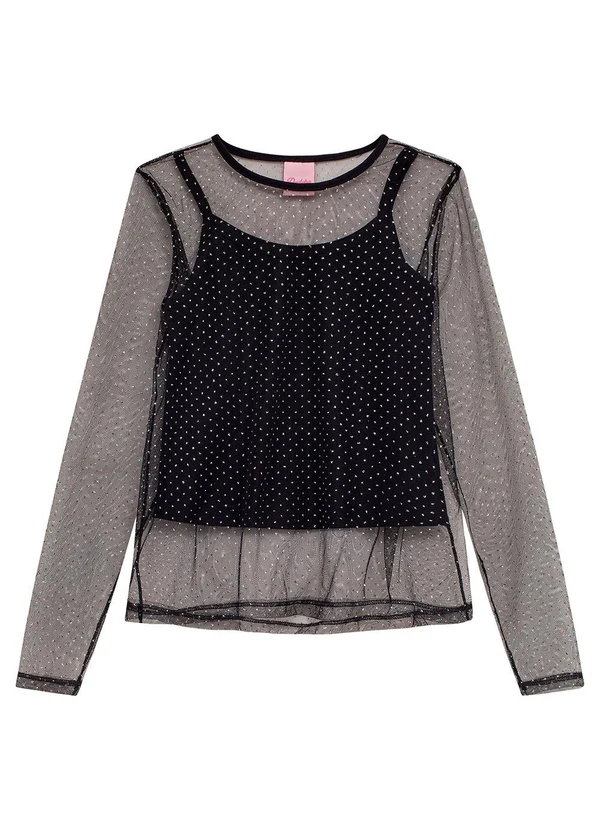 Duduka - Blusa Infantil Manga Longa Tule e Regata Preto